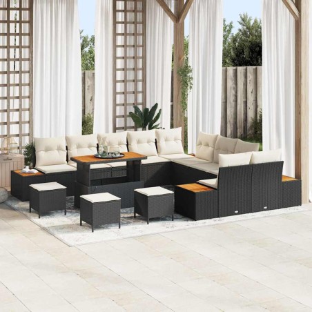 vidaXL Set da giardino di 14 pezzi con divani in rattan sintetico e cuscini neri