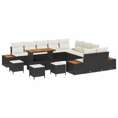 vidaXL Set da giardino di 14 pezzi con divani in rattan sintetico e cuscini neri