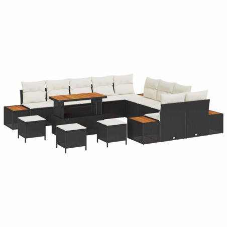 vidaXL Set da giardino di 14 pezzi con divani in rattan sintetico e cuscini neri