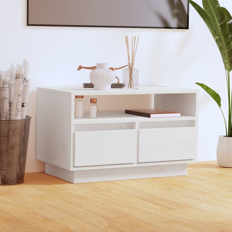 Mobile Porta TV Bianco 60x35x37 cm in Legno Massello di Pino Mobile Porta TV Bianco 60x35x37 cm in Legno Massello di Pino