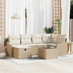 vidaXL Set Divano da Giardino con cuscino 7 pcs Beige, Crema