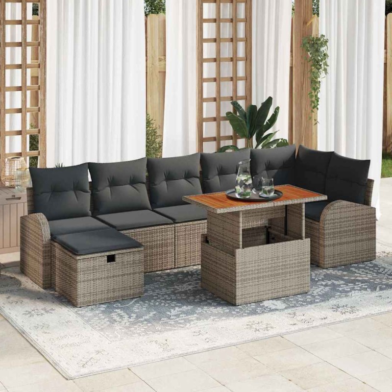 vidaXL Set Divano da Giardino con cuscino 8 pcs Grigio Poly Rattan