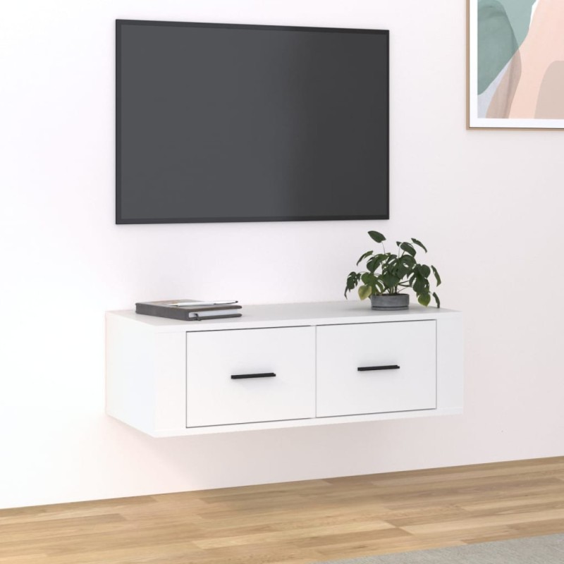 Mobile Porta TV Sospeso Bianco 80x36x25cm in Legno Multistrato Mobile Porta TV Sospeso Bianco 80x36x25cm in Legno Multistrato