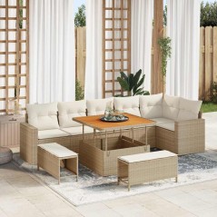 vidaXL Set Divano da Giardino 9 pcs Beige polyrattan