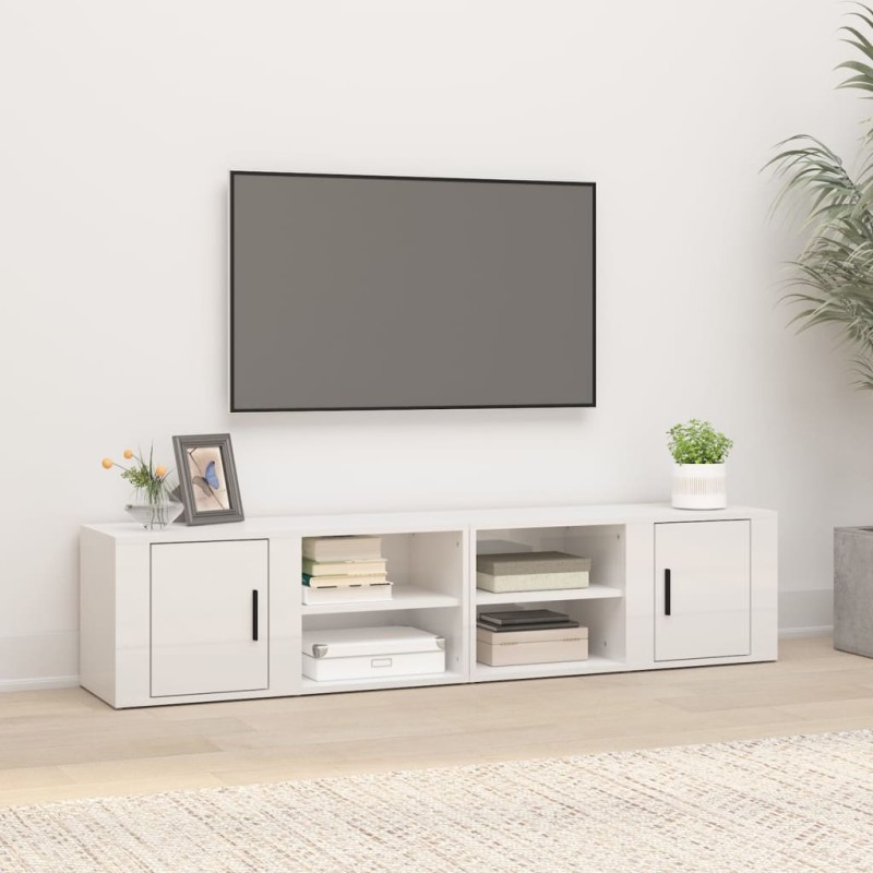 Mobili TV 2 pz Bianco Lucido 80x31,5x36cm in Legno Multistrato Mobili TV 2 pz Bianco Lucido 80x31,5x36cm in Legno Multistrato