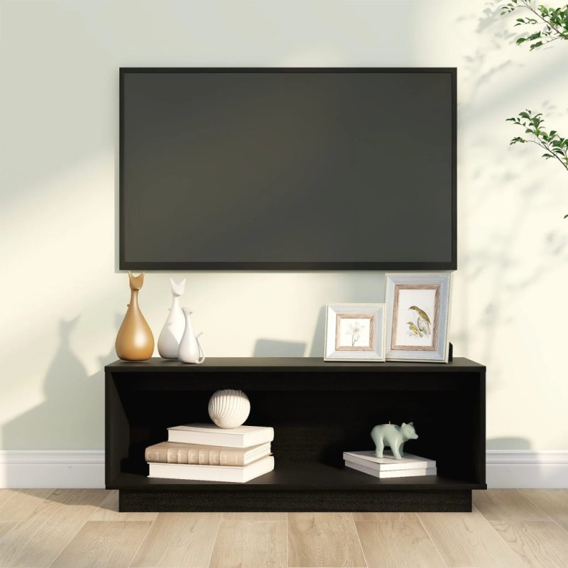 Mobile Porta TV Nero 90x35x35 cm in Legno Massello di Pino Mobile Porta TV Nero 90x35x35 cm in Legno Massello di Pino