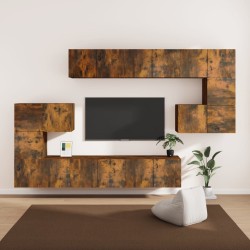 Set Mobili Porta TV 10 pz Rovere Fumo in Legno Multistrato