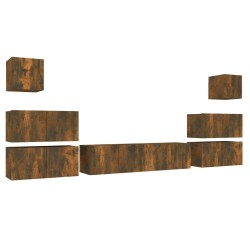 Set Mobili Porta TV 8pz Rovere Fumo in Legno Multistrato