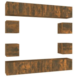 Set Mobili Porta TV 10 pz Rovere Fumo in Legno Multistrato