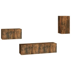 Set di Mobili Porta TV 4 pz Rovere Fumo in Legno Multistrato
