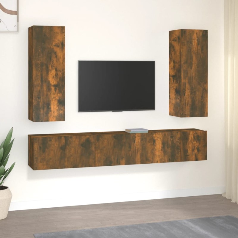 Set di Mobili Porta TV 5 pz Rovere Fumo in Legno Multistrato Set di Mobili Porta TV 5 pz Rovere Fumo in Legno Multistrato