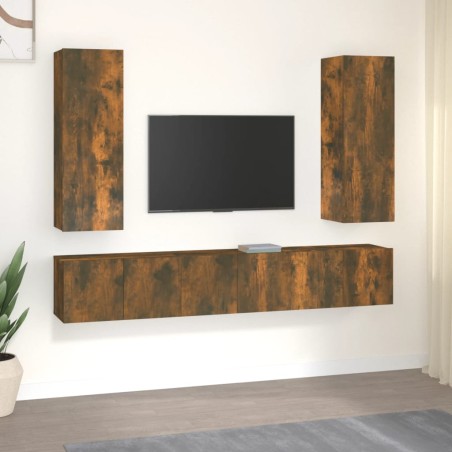 Set di Mobili Porta TV 5 pz Rovere Fumo in Legno Multistrato