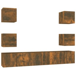 Set di Mobili Porta TV 7 pz Rovere Fumo in Legno Multistrato