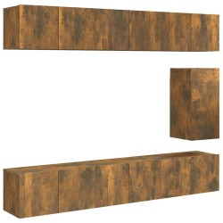 Set di Mobili Porta TV 7 pz Rovere Fumo in Legno Multistrato