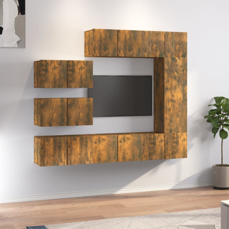 Set Mobili Porta TV 8 pz Rovere Fumo in Legno Multistrato Set Mobili Porta TV 8 pz Rovere Fumo in Legno Multistrato
