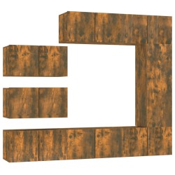 Set Mobili Porta TV 8 pz Rovere Fumo in Legno Multistrato