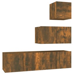 Set di Mobili Porta TV 4 pz Rovere Fumo in Legno Multistrato