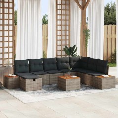 vidaXL Set Divano da Giardino con cuscino 9 pcs Grigio Poly Rattan