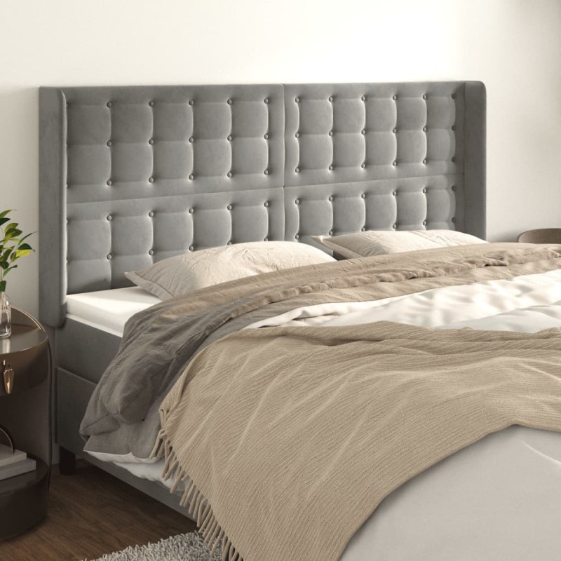 Testiera ad Orecchio Grigio Chiaro 183x16x118/128 cm in Velluto Testiera ad Orecchio Grigio Chiaro 183x16x118/128 cm in Velluto