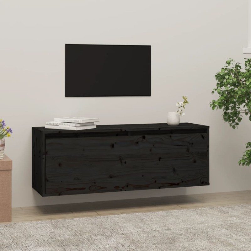 Pensile Nero 100x30x35 cm in Legno Massello di Pino Pensile Nero 100x30x35 cm in Legno Massello di Pino