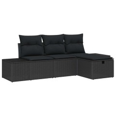 vidaXL Set Divano da Giardino 4 pcs Nero 55 x 62 x 69 cm Poly Rattan
