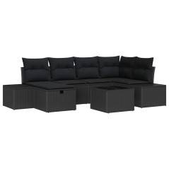 vidaXL Set Divano da Giardino 7 pcs Nero 55 x 62 x 69 cm Poly Rattan