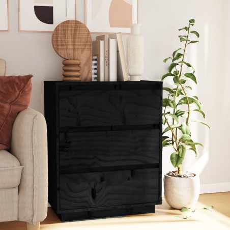 Credenza Nera 60x34x75 cm in Legno Massello di Pino