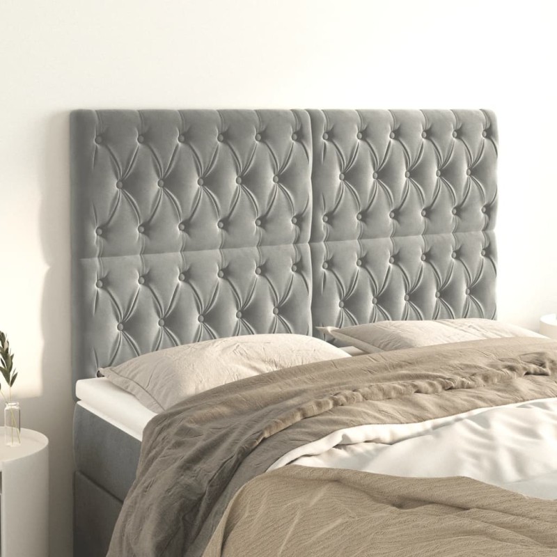 Testiera 4 pz Grigio Chiaro 80x7x78/88 cm in Velluto Testiera 4 pz Grigio Chiaro 80x7x78/88 cm in Velluto
