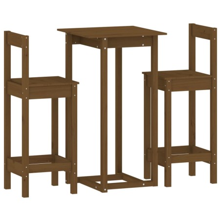 Set da Bar 3 pz Miele in Legno Massello di Pino