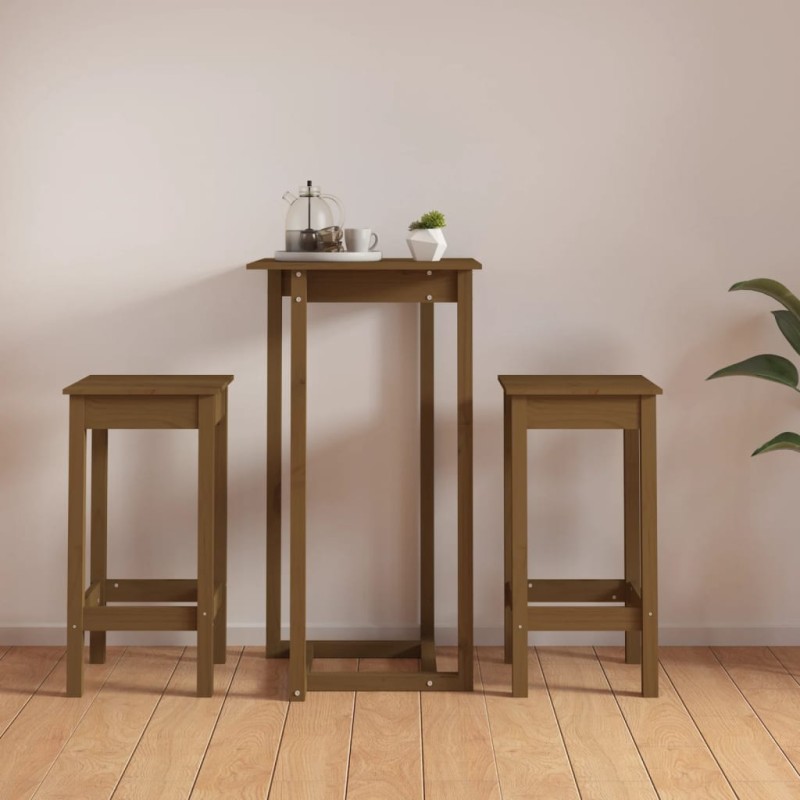 Set da Bar 3 pz Miele in Legno Massello di Pino Set da Bar 3 pz Miele in Legno Massello di Pino