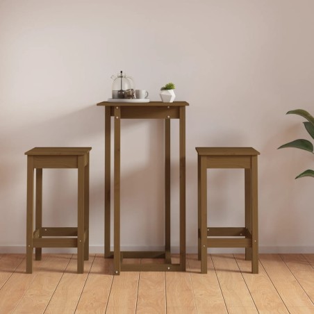 Set da Bar 3 pz Miele in Legno Massello di Pino