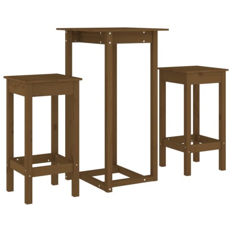 Set da Bar 3 pz Miele in Legno Massello di Pino