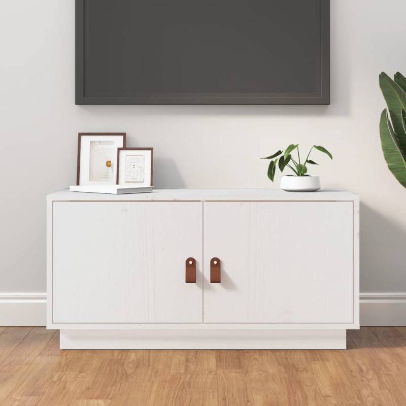 Mobile Porta TV Bianco 80x34x40 cm in Legno Massello di Pino