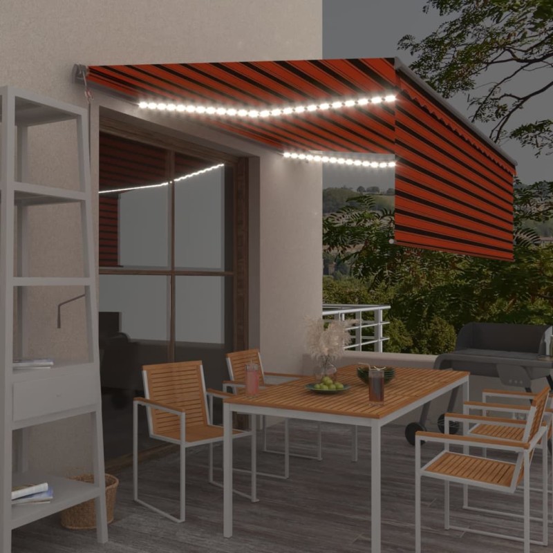 Tenda Automatica Parasole Sensore Vento LED 4x3m ArancioMarrone Tenda Automatica Parasole Sensore Vento LED 4x3m ArancioMarrone