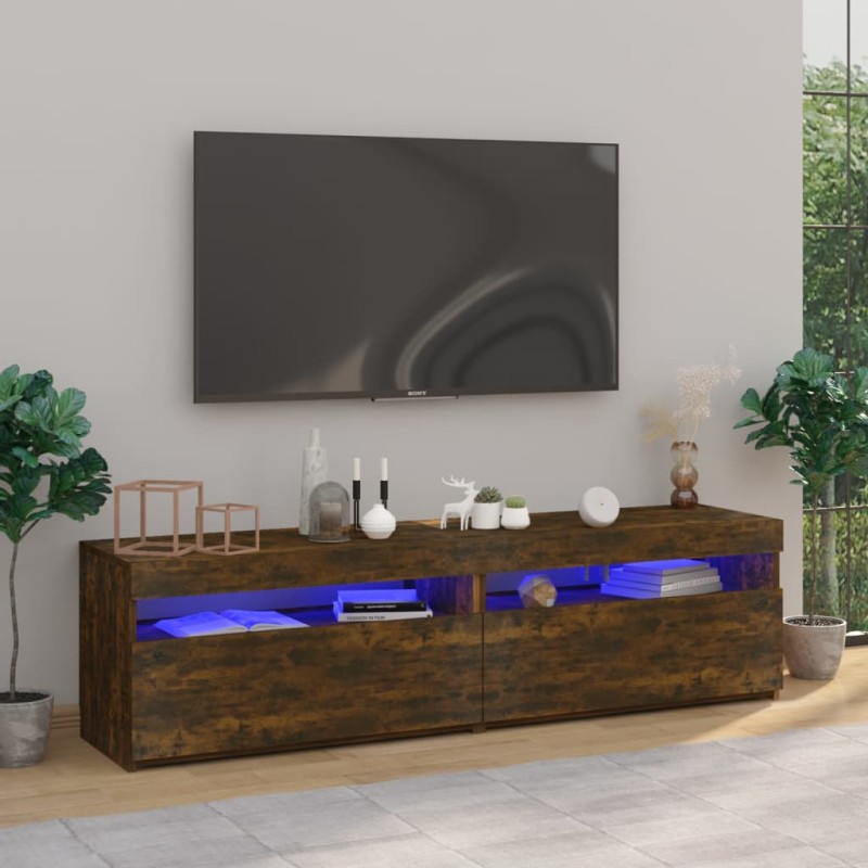 vidaXL Mobile Porta TV con Luci LED 2pz Rovere Fumo 75x35x40 cm vidaXL Mobile Porta TV con Luci LED 2pz Rovere Fumo 75x35x40 cm