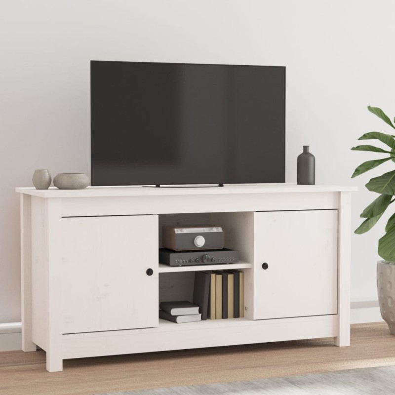 Mobile Porta TV Bianco 103x36,5x52 cm in Legno Massello di Pino Mobile Porta TV Bianco 103x36,5x52 cm in Legno Massello di Pino