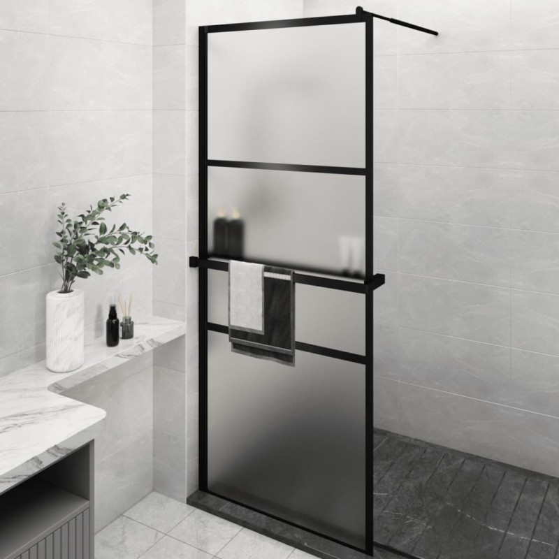 Parete Doccia Walk in Mensola Nera 80x195cm Vetro ESG Alluminio Parete Doccia Walk in Mensola Nera 80x195cm Vetro ESG Alluminio