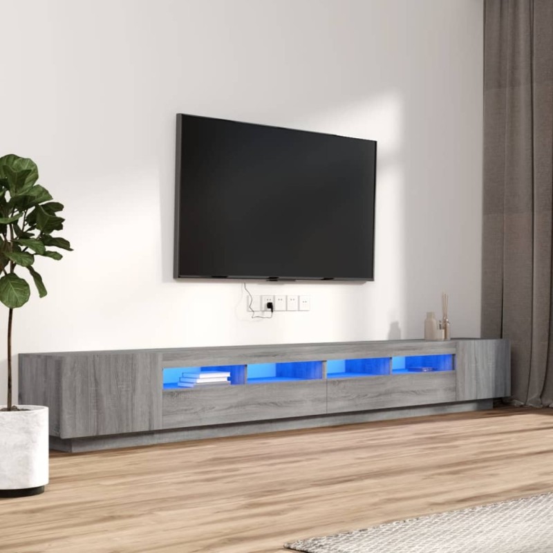 Set Mobili TV 3 pz con Luci LED Grigio Sonoma Legno Multistrato Set Mobili TV 3 pz con Luci LED Grigio Sonoma Legno Multistrato
