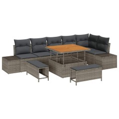 vidaXL Set Divano da Giardino con cuscino 9 pcs Grigio Poly Rattan