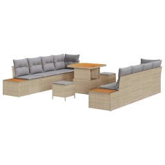 vidaXL Set Divano da Giardino con cuscino 11 pcs Beige Poly Rattan