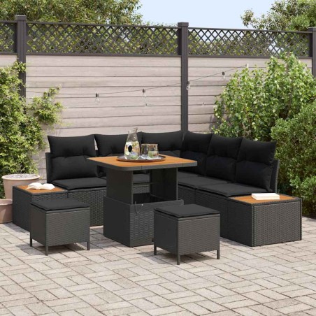 vidaXL Set Divano da Giardino con cuscino 8 pcs Nero Poly Rattan