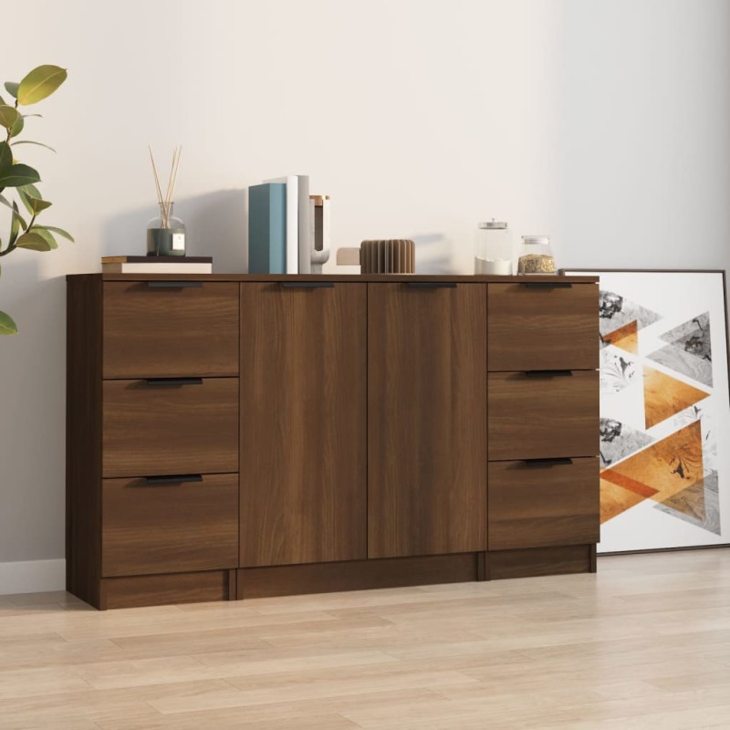 Credenze 3 pz Rovere Marrone in Legno Multistrato Credenze 3 pz Rovere Marrone in Legno Multistrato