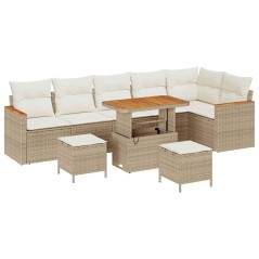 vidaXL Set Divano da Giardino con cuscino 9 pcs Beige Poly Rattan
