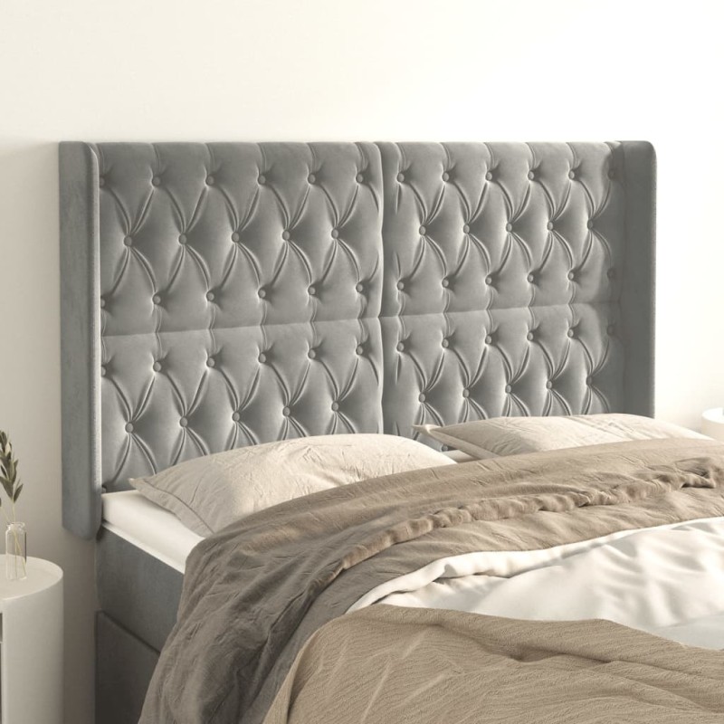 Testiera ad Orecchio Grigio Chiaro 147x16x118/128 cm in Velluto Testiera ad Orecchio Grigio Chiaro 147x16x118/128 cm in Velluto