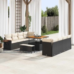 vidaXL Set Divano da Giardino 11 pcs Nero e crema 100 x 100 x 71 cm