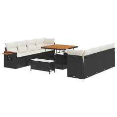 vidaXL Set Divano da Giardino 11 pcs Nero e crema 100 x 100 x 71 cm