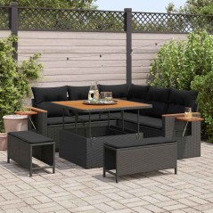 vidaXL Set Divano da Giardino con cuscino 8 pcs Nero 100 x 100 x 71 cm