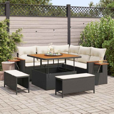 vidaXL Set Divano da Giardino 8 pcs Nero e crema 100 x 100 x 71 cm