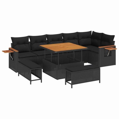 vidaXL Set Divano da Giardino con cuscino 9 pcs Nero 100 x 100 x 71 cm