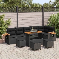 vidaXL Set Divano da Giardino con cuscino 10 pcs Nero 110 x 55 x 71 cm